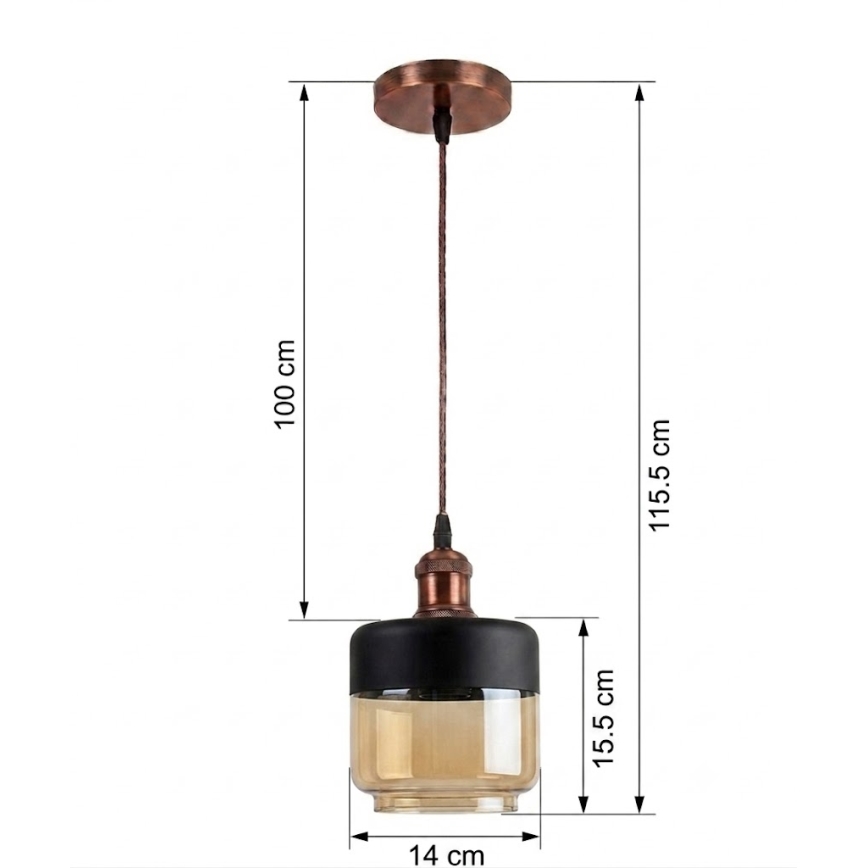 Brilagi - LED luster na lanku RETRO GLASS 1xE27/60W/230V Ø 14 cm bakrena/zadimljeno bež/crna