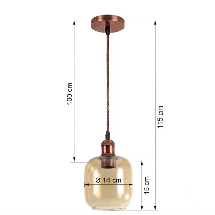 BRILAGI - LED luster na sajli RETRO GLASS 1xE27/60W/230V Ø 14 cm bakrena / zadimljeno smeđa