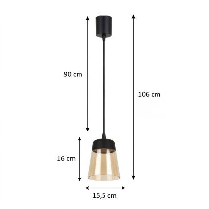 Brilagi - LED luster na sajli RETRO GLASS 1xE27/60W/230V Ø 15,5 cm crna/zadimljeno bež