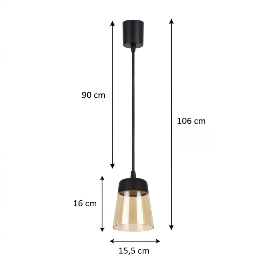 Brilagi - LED luster na sajli RETRO GLASS 1xE27/60W/230V Ø 15,5 cm crna/zadimljeno bež