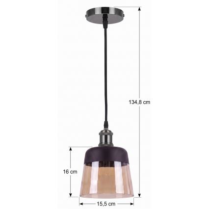 BRILAGI - LED Luster na kabelu RETRO GLASS 1xE27/60W/230V Ø 15,5 cm crna/dimljeno-bež