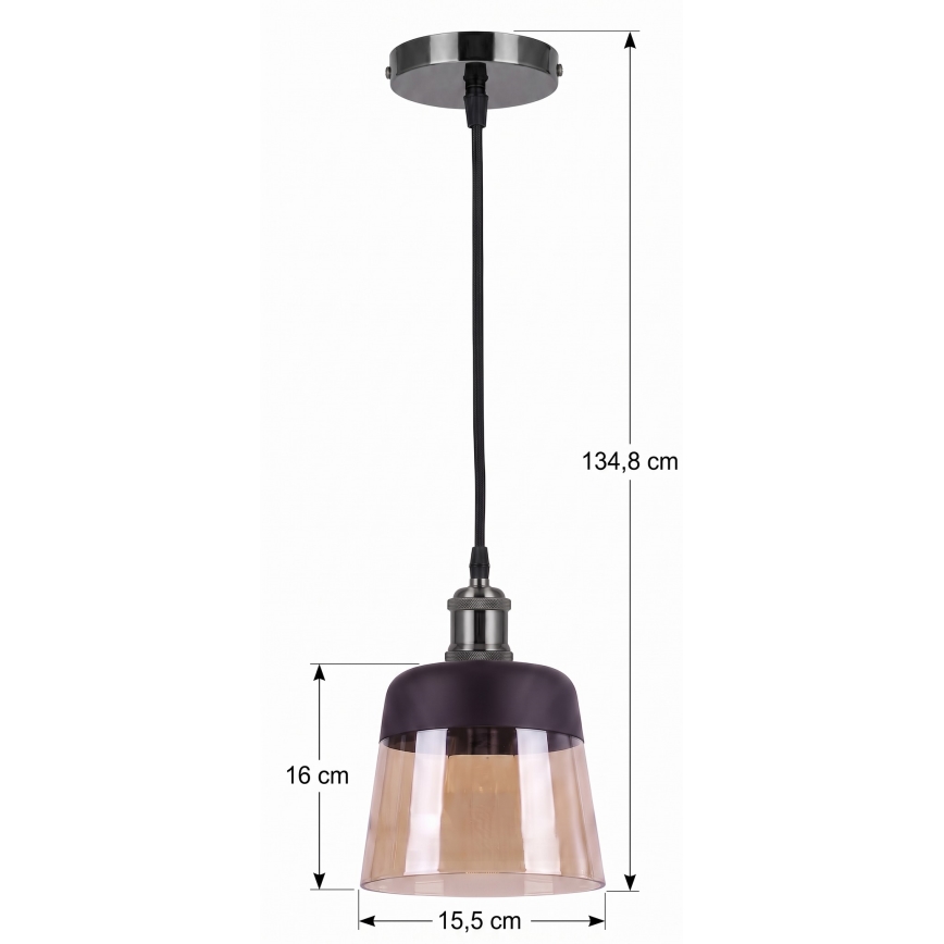 BRILAGI - LED Luster na kabelu RETRO GLASS 1xE27/60W/230V Ø 15,5 cm crna/dimljeno-bež