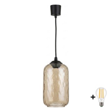 Brilagi - LED luster na kabelu RETRO GLASS 1xE27/60W/230V pr. 14 cm crna/dimljeno-smeđa