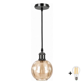 BRILAGI - LED luster na kabelu RETRO GLASS 1xE27/60W/230V pr. 18 cm crna/dimljeno-smeđa