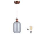 Brilagi - LED luster na kabelu RETRO GLASS 1xE27/60W/230V, promjer 14 cm, bakreni/zadimljeno sivi