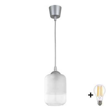 Brilagi - LED luster na kabelu RETRO GLASS 1xE27/60W/230V promjer 14 cm srebrni/bijeli