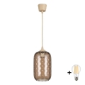 Brilagi - LED luster na kabelu RETRO GLASS 1xE27/60W/230V Ø 14 cm bež/dimno-smeđa