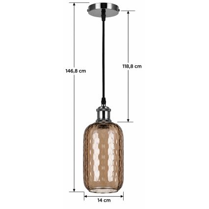 BRILAGI - LED Luster na sajli RETRO GLASS 1xE27/60W/230V promjer 14 cm crna/dimljeno-smeđa