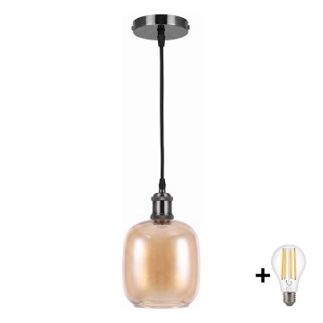 BRILAGI - LED luster na kabelu RETRO GLASS 1xE27/60W/230V Ø 14 cm crna/dimno-smeđa