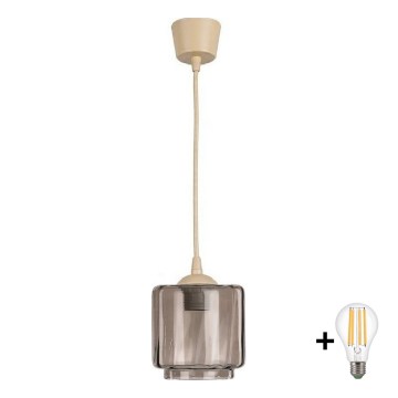 Brilagi - LED luster na kabelu RETRO GLASS 1xE27/60W/230V Ø 15 cm bež/dimno-bež