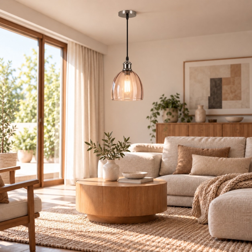 BRILAGI - LED luster na sajli RETRO GLASS 1xE27/60W/230V Ø 17 cm crna/zadimljena bež