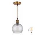 BRILAGI - LED Luster na kabelu RETRO GLASS 1xE27/60W/230V Ø 25 cm zlatna/dimno siva