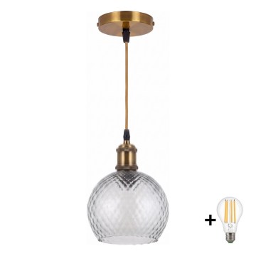 BRILAGI - LED Luster na kabelu RETRO GLASS 1xE27/60W/230V Ø 25 cm zlatna/dimno siva