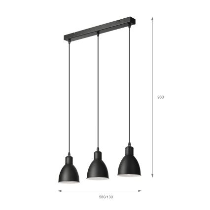 Brilagi - LED luster na kabelu RIDDY 3xE27/60W/230V crna