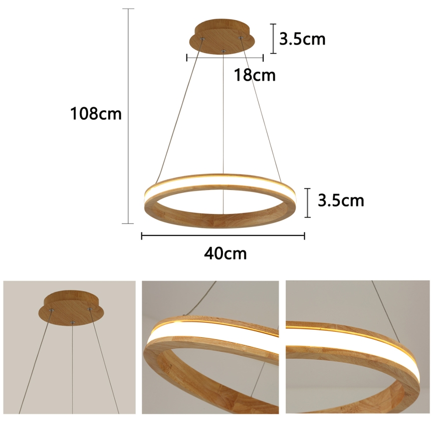 Brilagi - LED luster na kabelu UMEA WOOD LED/30W/230V Ø 40 cm kaučukovo drvo