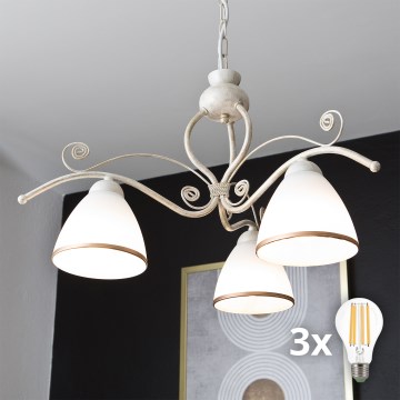 Brilagi - LED luster na lancu ANTICO 3xE27/60W/230V 3000K bijela patina