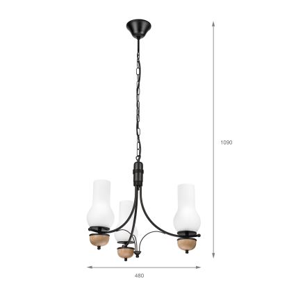 Brilagi - LED luster na lancu COTTAGE 3xE14/40W/230V hrast/crna/bijela