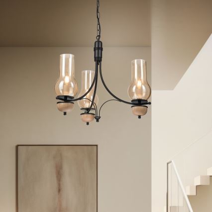 Brilagi - LED luster na lancu COTTAGE 3xE14/40W/230V hrast/crna/zadimljeno bež