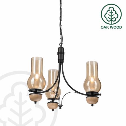 Brilagi - LED luster na lancu COTTAGE 3xE14/40W/230V hrast/crna/zadimljeno bež