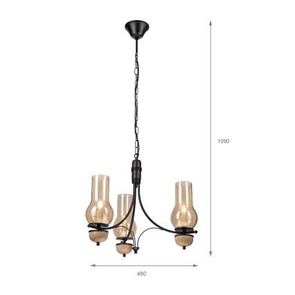 Brilagi - LED luster na lancu COTTAGE 3xE14/40W/230V hrast/crna/zadimljeno bež
