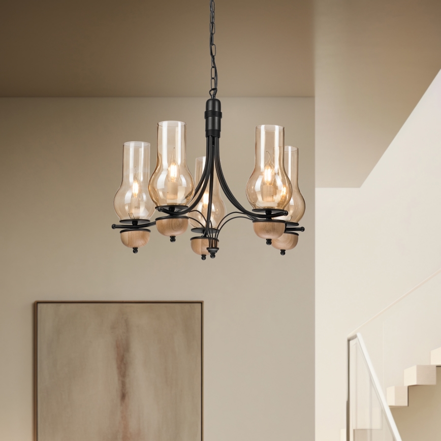 Brilagi - LED Luster na lancu COTTAGE 5xE14/40W/230V bukva/smeđa