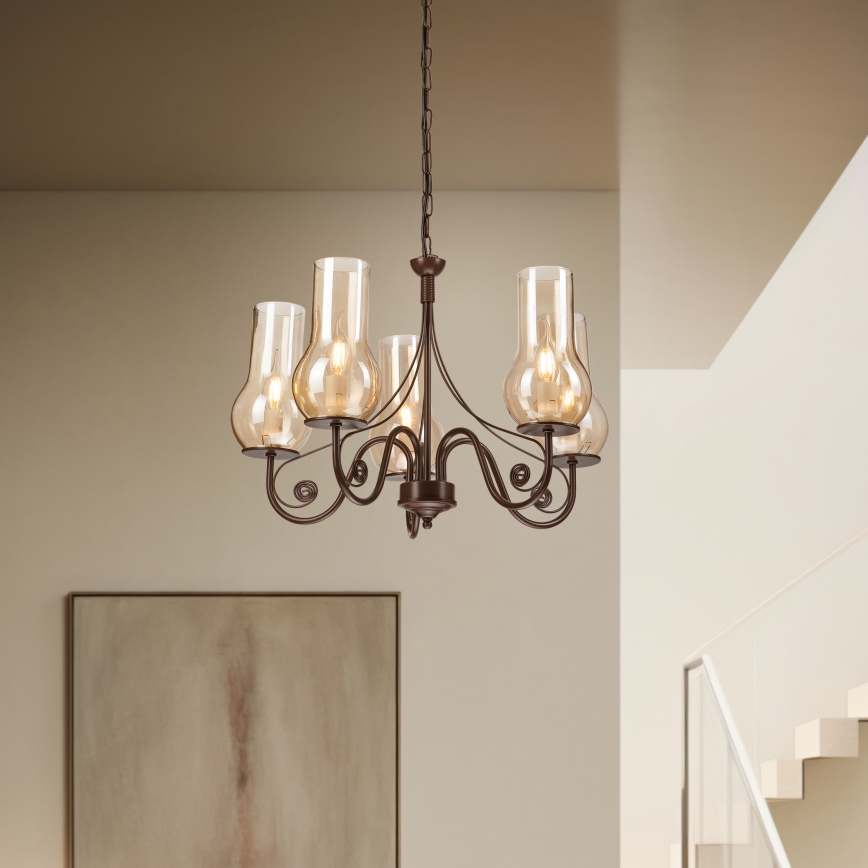 Brilagi - LED Luster na lancu COTTAGE 5xE14/40W/230V smeđa
