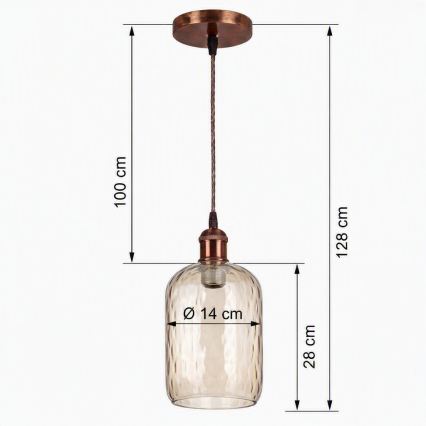 Brilagi - LED luster na sajli RETRO GLASS 1xE27/60W/230V Ø 14 cm bakrena/zadimljeno-smeđa