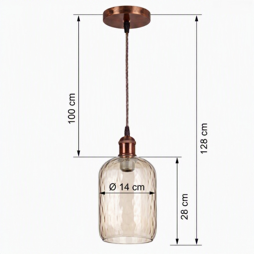 Brilagi - LED luster na sajli RETRO GLASS 1xE27/60W/230V Ø 14 cm bakrena/zadimljeno-smeđa