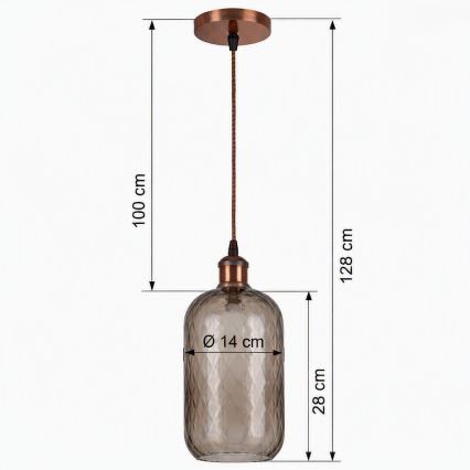 Brilagi - LED luster na sajli RETRO GLASS 1xE27/60W/230V Ø 14 cm bakrena/zadimljeno smeđa