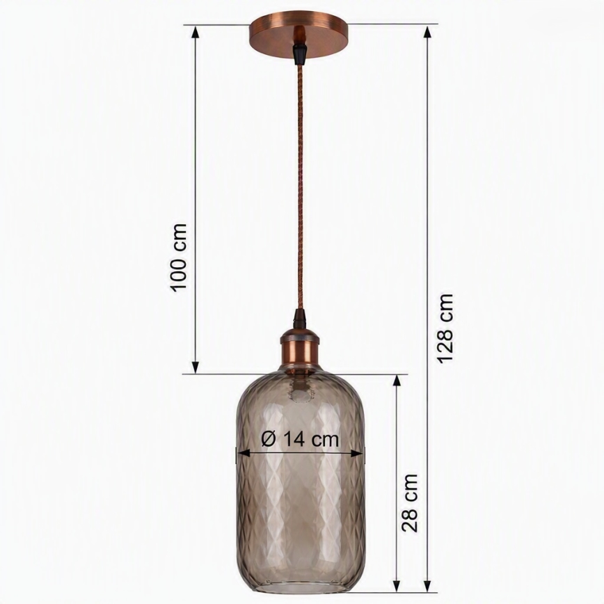 Brilagi - LED luster na sajli RETRO GLASS 1xE27/60W/230V Ø 14 cm bakrena/zadimljeno smeđa