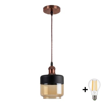 Brilagi - LED luster na lanku RETRO GLASS 1xE27/60W/230V Ø 14 cm bakrena/zadimljeno bež/crna