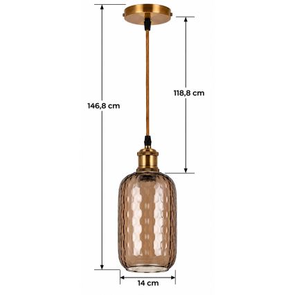 BRILAGI - LED luster na sajli RETRO GLASS 1xE27/60W/230V Ø 14 cm zlatna/dimno-smeđa