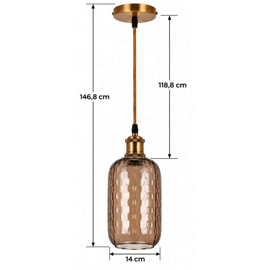 BRILAGI - LED luster na sajli RETRO GLASS 1xE27/60W/230V Ø 14 cm zlatna/dimno-smeđa