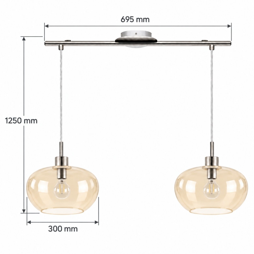 BRILAGI - LED luster na sajli RETRO GLASS 2xE27/60W/230V matni krom/dimljeno bež