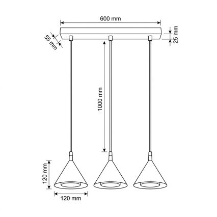 BRILAGI - LED Luster na sajli CONE TRIPLE 3xGX53/15W/230V zlatni