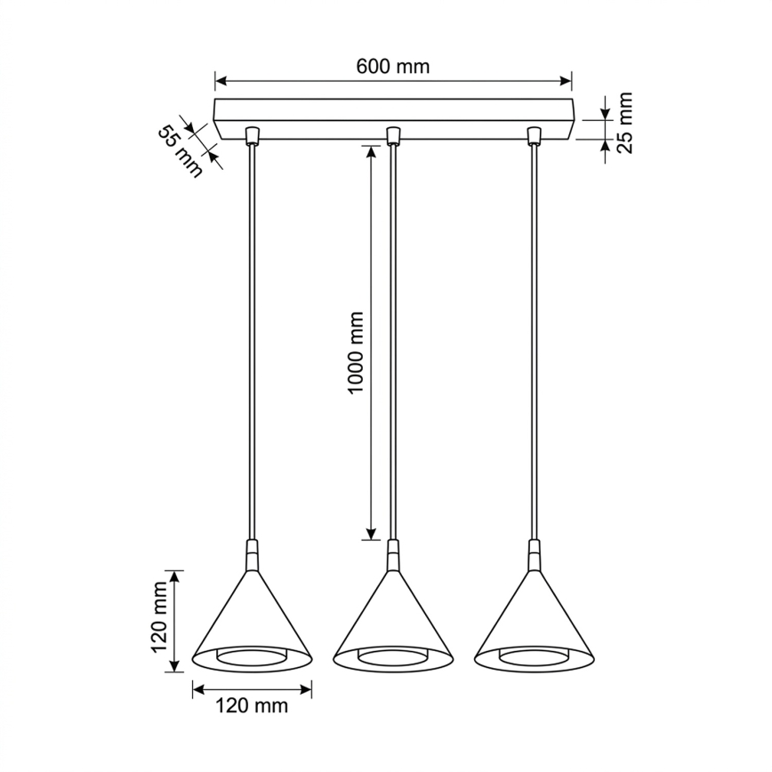BRILAGI - LED Luster na sajli CONE TRIPLE 3xGX53/15W/230V zlatni