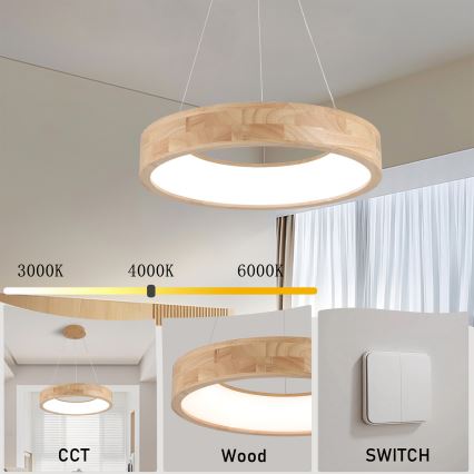 Brilagi - LED luster na sajli FALCON WOOD LED/30W/230V 3000/4000/6000K Ø 45 cm drvo