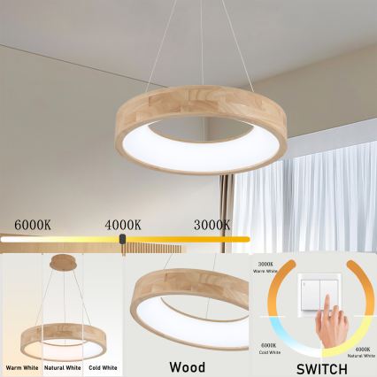 Brilagi - LED luster na sajli FALCON WOOD LED/30W/230V 3000/4000/6000K Ø 45 cm drvo