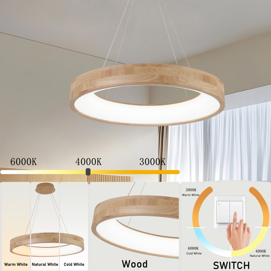 Brilagi - LED luster na sajli FALCON WOOD LED/40W/230V 3000/4000/6000K Ø 60 cm drvo