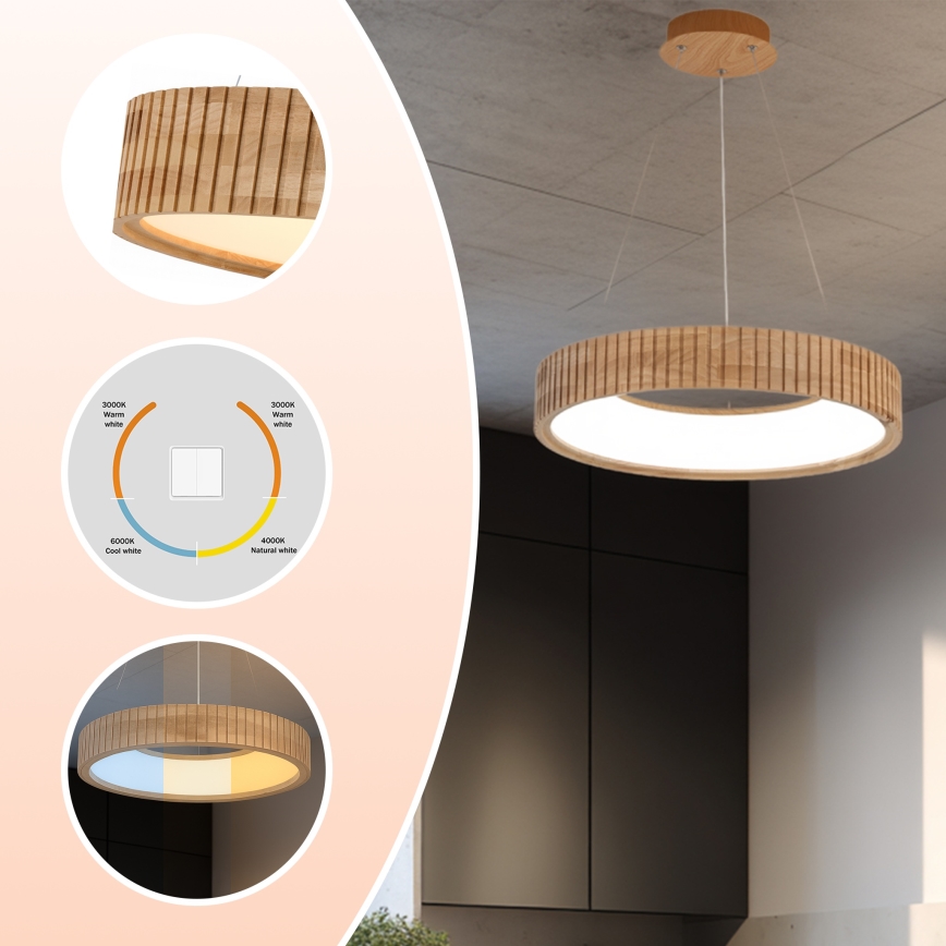 Brilagi - LED luster na sajli FALCON WOOD MODERN LED/30W/230V 3000/4000/6000K, Ø 45 cm, drveni
