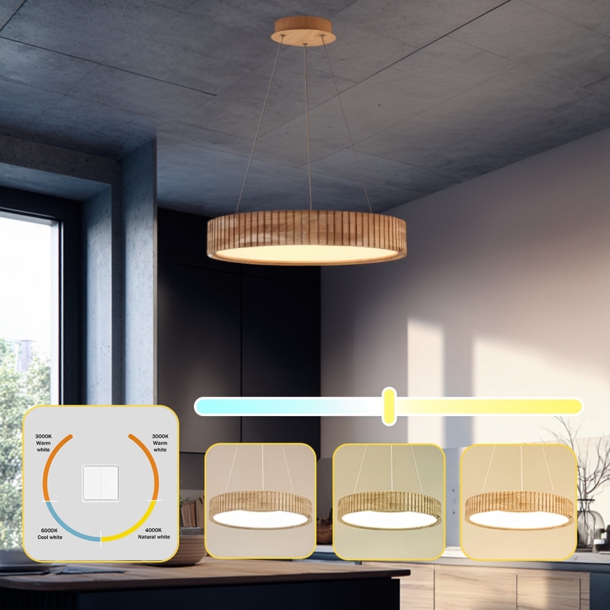 Brilagi - LED luster na sajli FALCON WOOD MODERN LED/30W/230V 3000/4000/6000K, Ø 45 cm, drveni