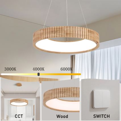 Brilagi - LED luster na sajli FALCON WOOD MODERN LED/30W/230V 3000/4000/6000K, Ø 45 cm, drveni