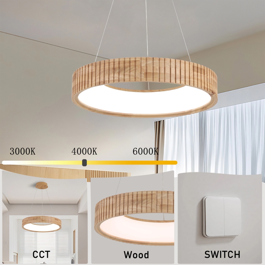 Brilagi - LED luster na sajli FALCON WOOD MODERN LED/30W/230V 3000/4000/6000K, Ø 45 cm, drveni