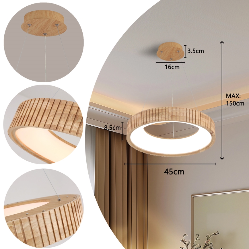 Brilagi - LED luster na sajli FALCON WOOD MODERN LED/30W/230V 3000/4000/6000K, Ø 45 cm, drveni