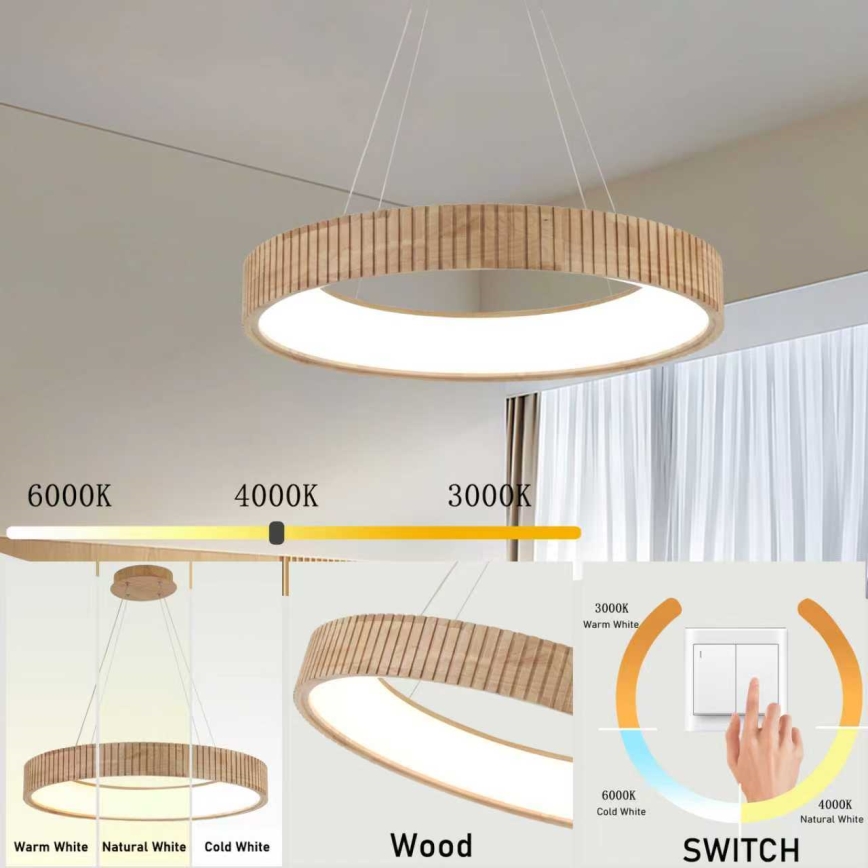 Brilagi - LED luster na sajli FALCON WOOD MODERN LED/40W/230V 3000/4000/6000K promjer 60 cm drveni