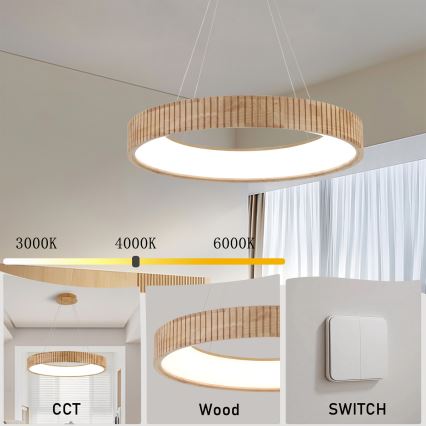 Brilagi - LED luster na sajli FALCON WOOD MODERN LED/40W/230V 3000/4000/6000K promjer 60 cm drveni