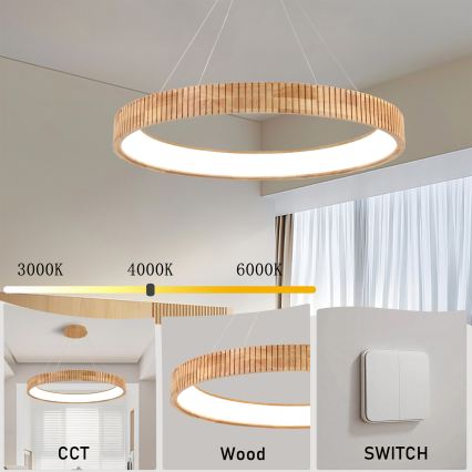 Brilagi - LED luster na sajli FALCON WOOD MODERN LED/60W/230V 3000/4000/6000K Ø 80 cm drvo