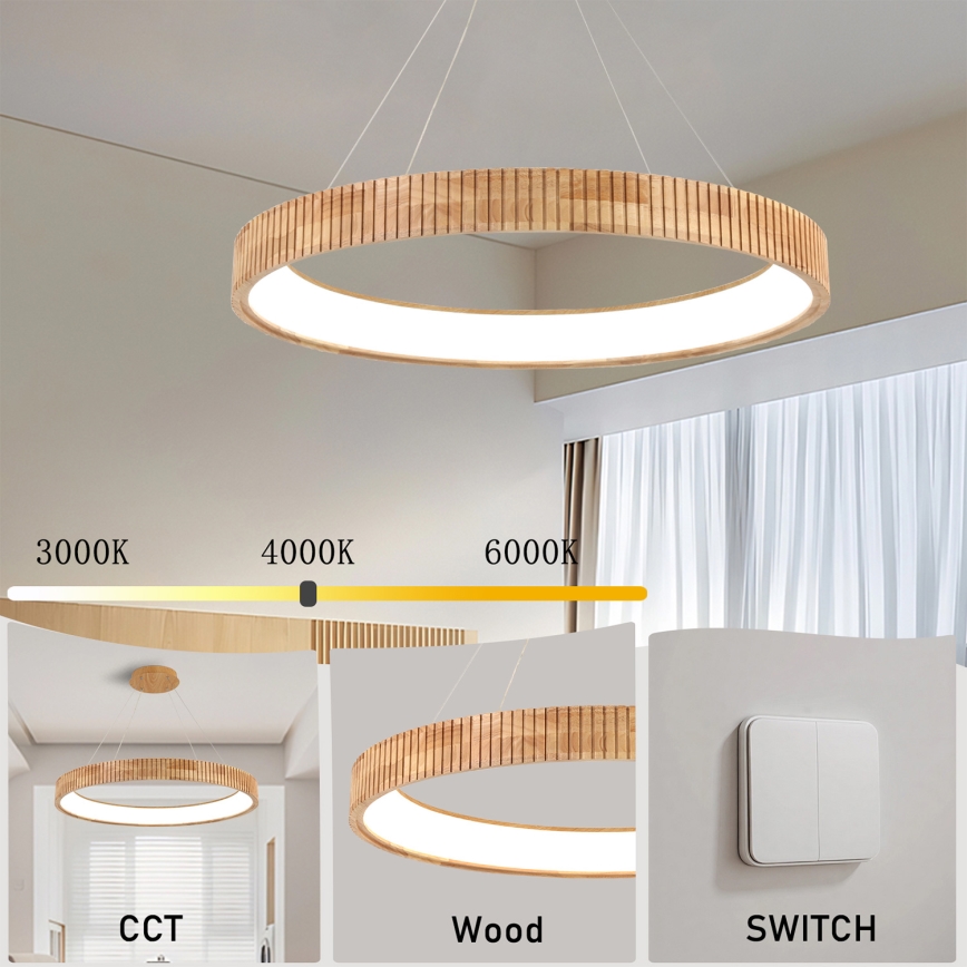 Brilagi - LED luster na sajli FALCON WOOD MODERN LED/60W/230V 3000/4000/6000K Ø 80 cm drvo