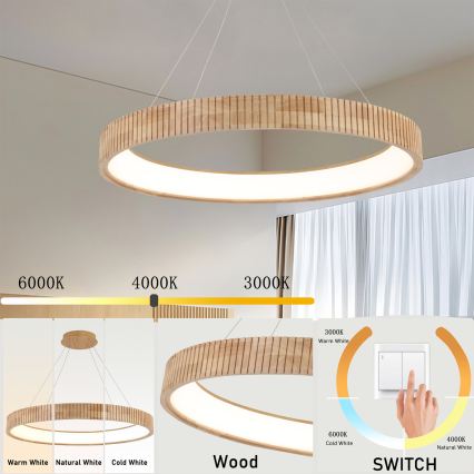 Brilagi - LED luster na sajli FALCON WOOD MODERN LED/60W/230V 3000/4000/6000K Ø 80 cm drvo