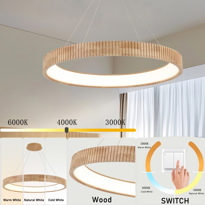 Brilagi - LED luster na sajli FALCON WOOD MODERN LED/60W/230V 3000/4000/6000K Ø 80 cm drvo
